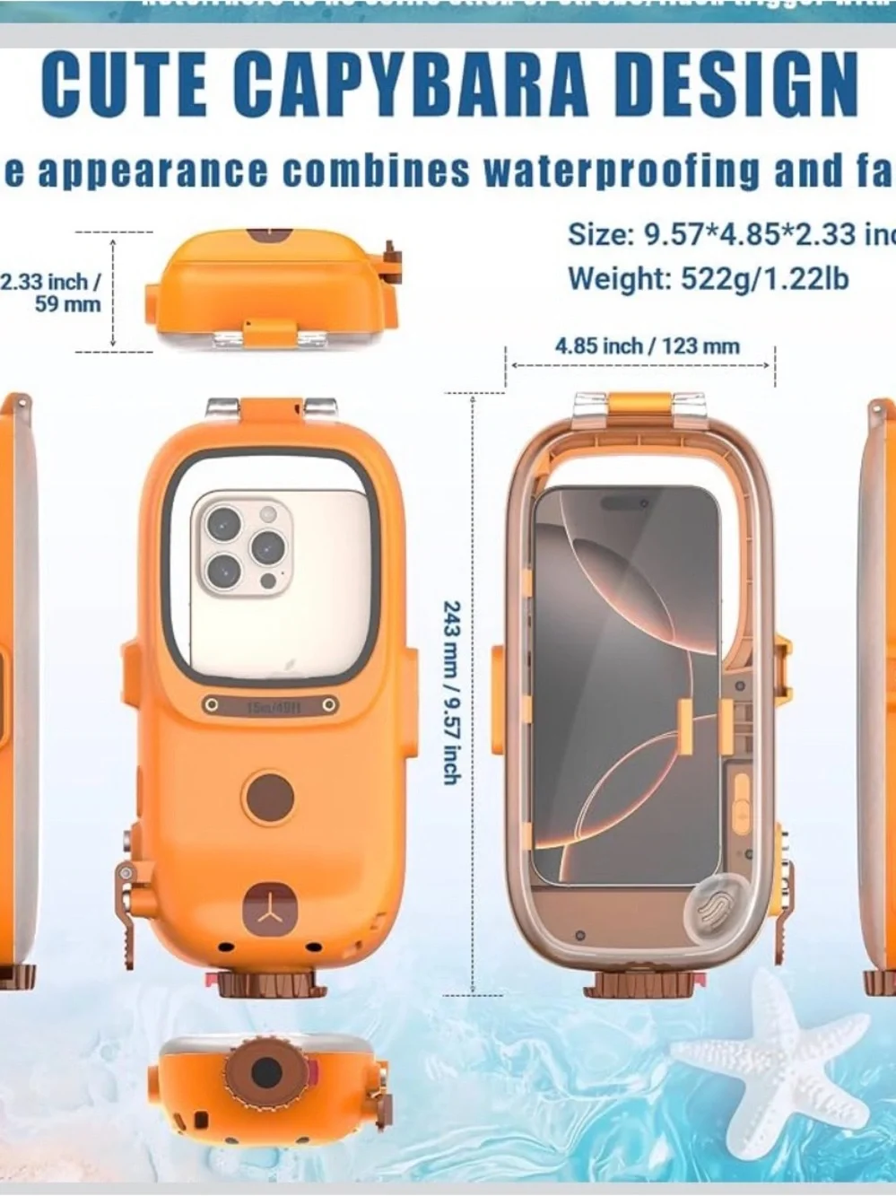 Waterproof Protective Camera Housing Case - Orange NWT